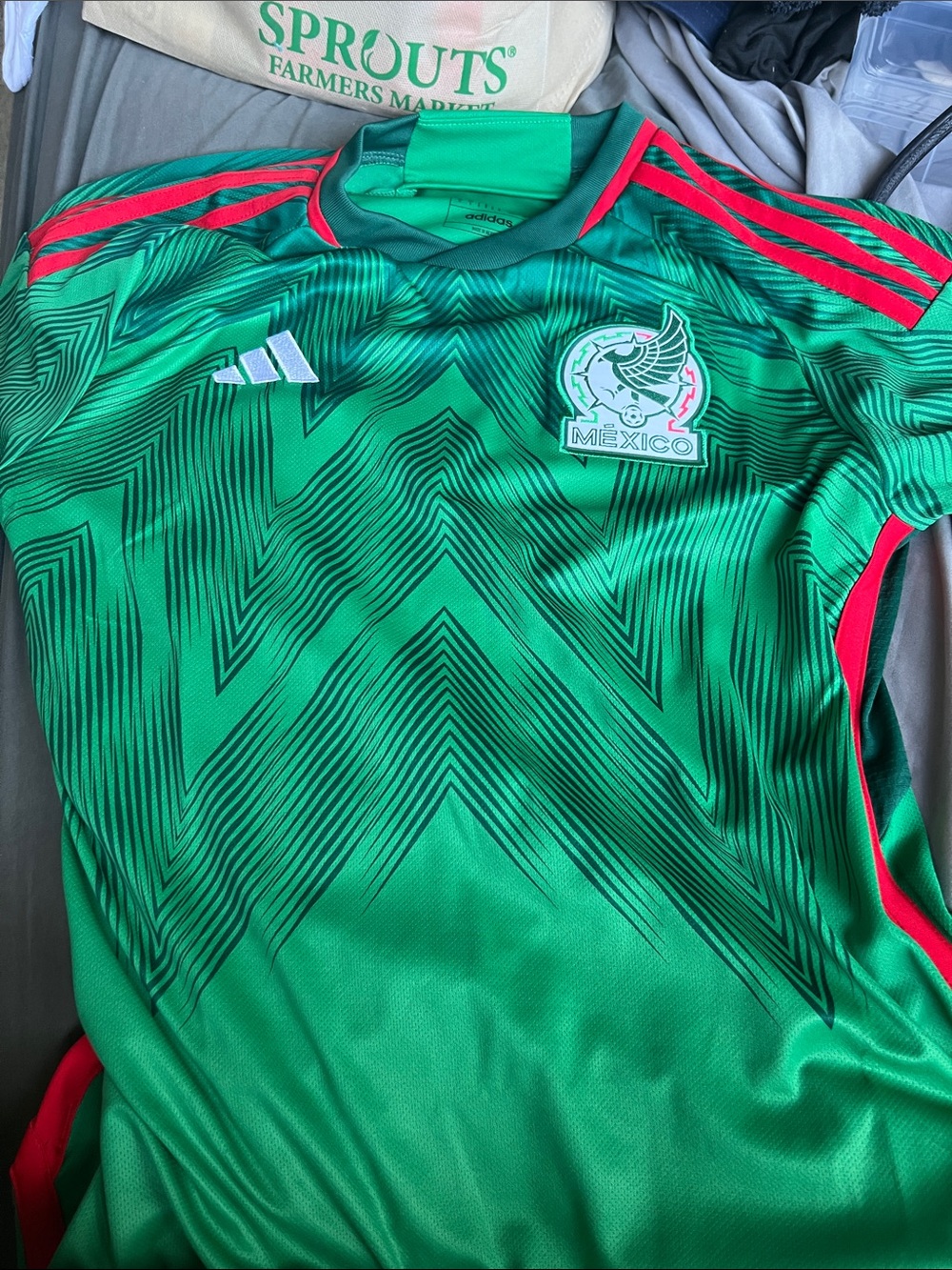 adidas Mexico Green Soccer Jersey with Red Stripes